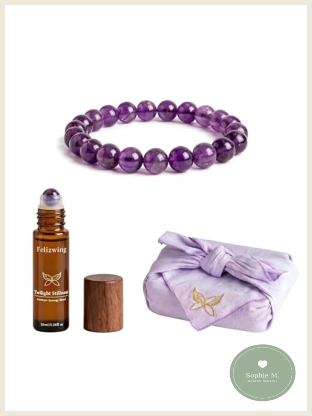 8mm Uruguayan Amethyst Bracelet with Essential Oil Roll-On Set